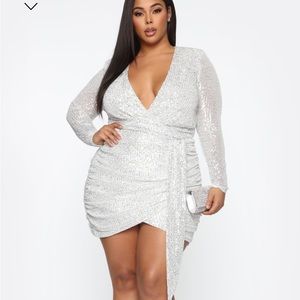 Silver sequins mini dress.